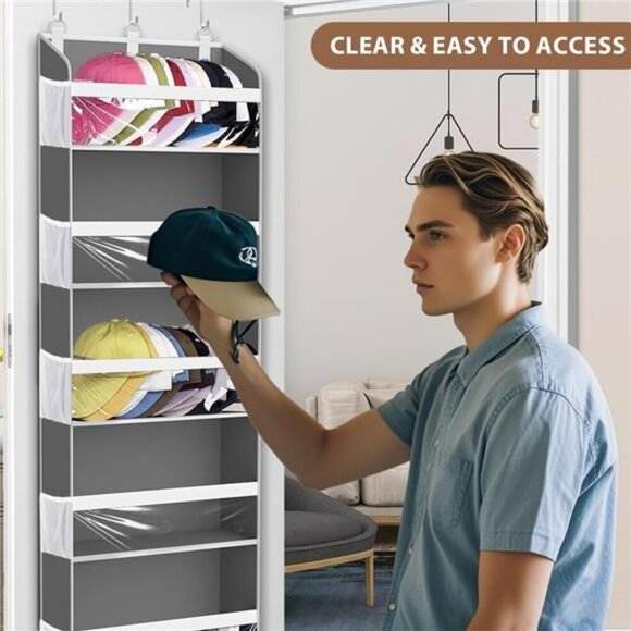 Over the Door Hat Organizer for Baseball Caps, Hold up to 60 Hats Rack Storage - Picture 3 of 7